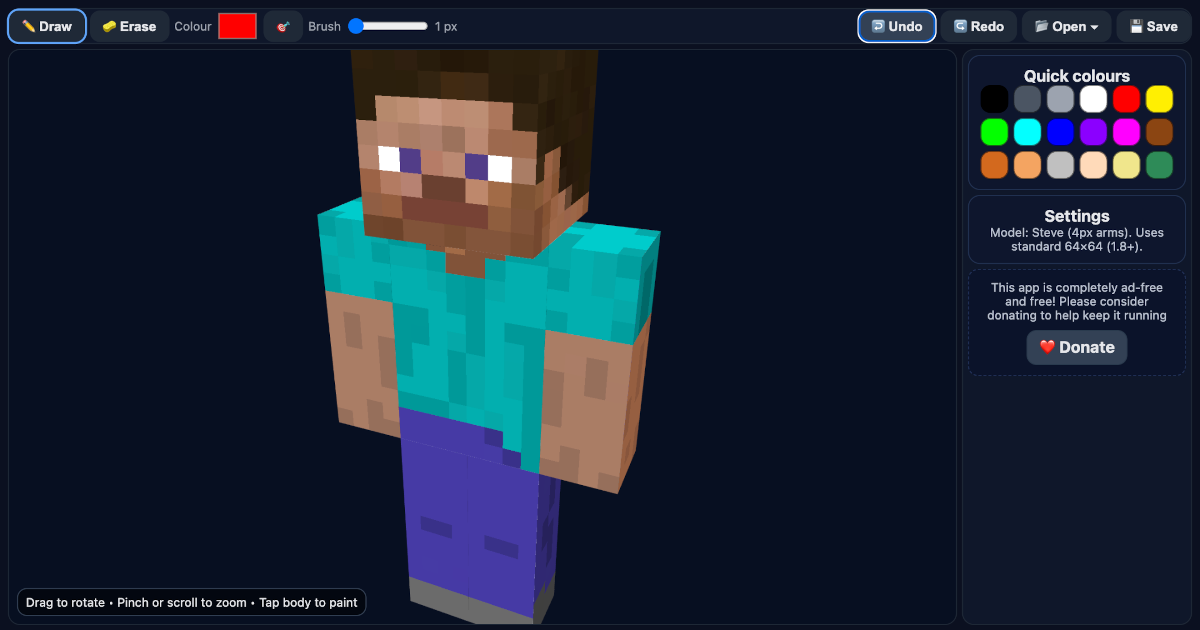Free Minecraft Skin Editor (3D) - Online Skin Creator